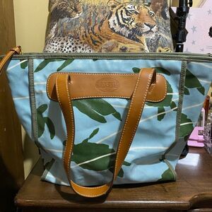 FOSSIL Turtle Tote Shoulder Bag Coated Canvas Zip Top Shopper Purse